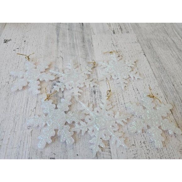 Vintage glitter white snowflake ornament Xmas tree - Picture 1 of 6